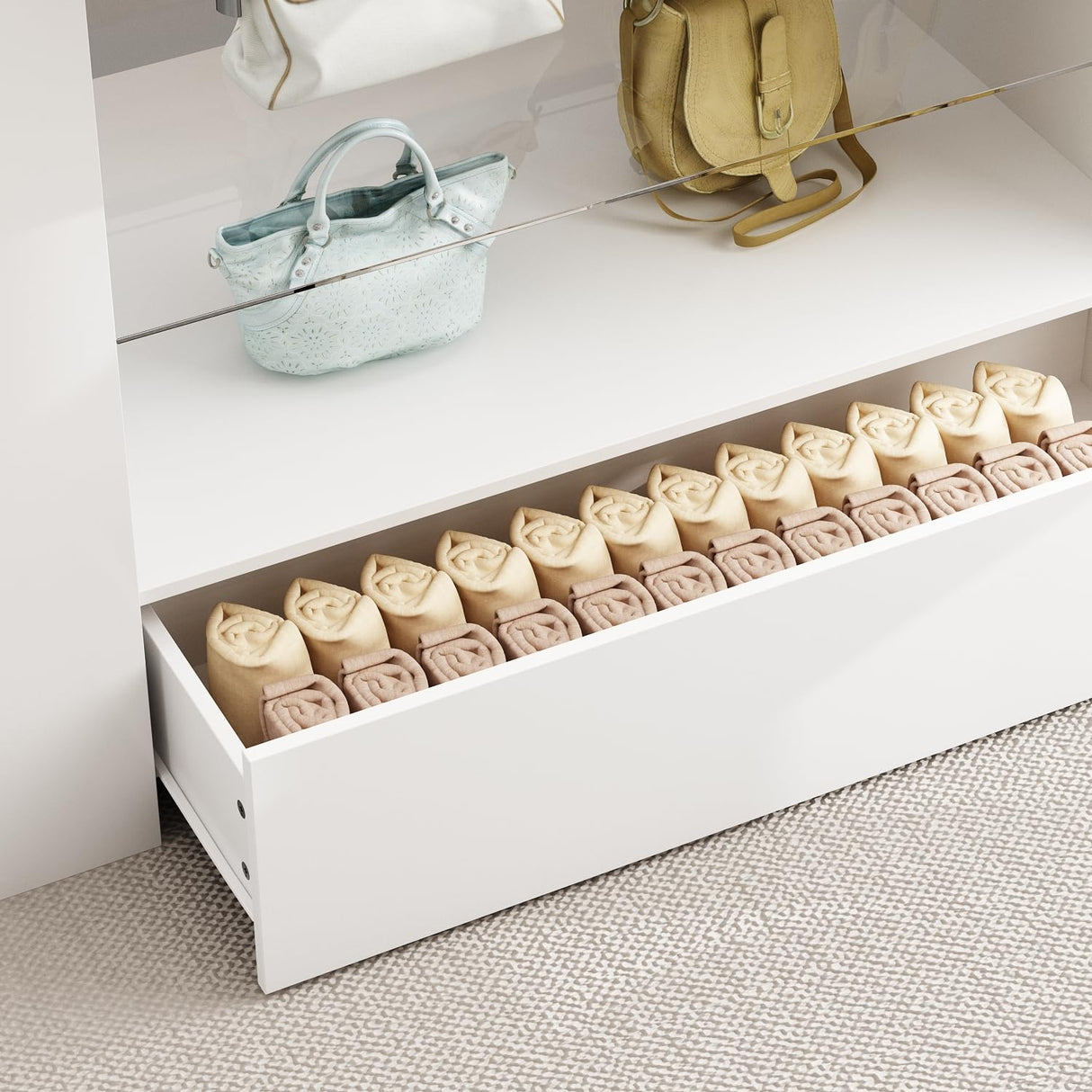 Elegant White Homsee Wardrobe Armoire with Glass Top and 6 Drawers for Stylish Storage Homsee