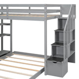 Harper & Bright Designs Grey Twin Over Full Bunk Bed with Storage Stairs and Drawers Harper & Bright Designs