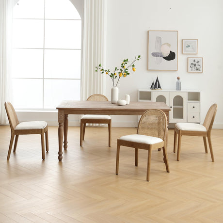 Ya-Home Mid Century Dining Chairs Set of 4, Accent Rattan Side Chairs Sherpa Fabric Kitchen Chair with Solid Wooden Legs for Living Room Dining Room, White Ya-Home