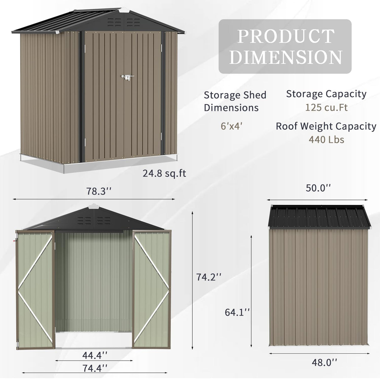 Greesum Metal Outdoor Storage Shed 6FT x 4FT, Steel Utility Tool Shed Storage House with Door & Lock, Metal Sheds Outdoor Storage for Backyard Garden Patio Lawn (6' x 4'), Brown Greesum
