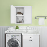 GREATMEET Metal Wall Cabinet, Wall Mount Metal Cabinet for Garage Storage, Locking Cabinet with Doors and Adjustable Shelf, Steel White Cabinet for Utility Room, Garage GREATMEET