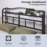 HAVONIZD Full Bed Frame - Storage Headboard with Charging Station & Galaxy Aurora Projector, 14 Inch Sturdy Metal Platform Bed Frame No Box Spring Needed, Easy Assembly, No Noise, Black HAVONIZD