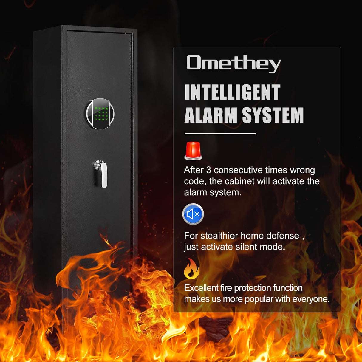 Omethey 57.09'' Fireproof Gun Safe, Quick Access 5 Rifle Gun Safe, Gun Safe for Home Rifle and Pistols with LCD Screen Keypad and Silent Mode, for Rifles, Shotguns, Pistols Omethey