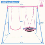 Lunafun Swing Set, 440lbs, Heavy-Duty A-Frame Metal Outdoor Swing Stand, 1 Saucer & 1 Belt Swing seat for Playground, Backyard Pink Lunafun
