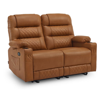 MCombo 56.3" Zero Gravity Power Loveseat Recliner with Heat and Vibration Massage, Reclining Loveseat Sofa with USB Ports, Cup Holders for Living Room, Faux Leather PR622Sets (Saddle)