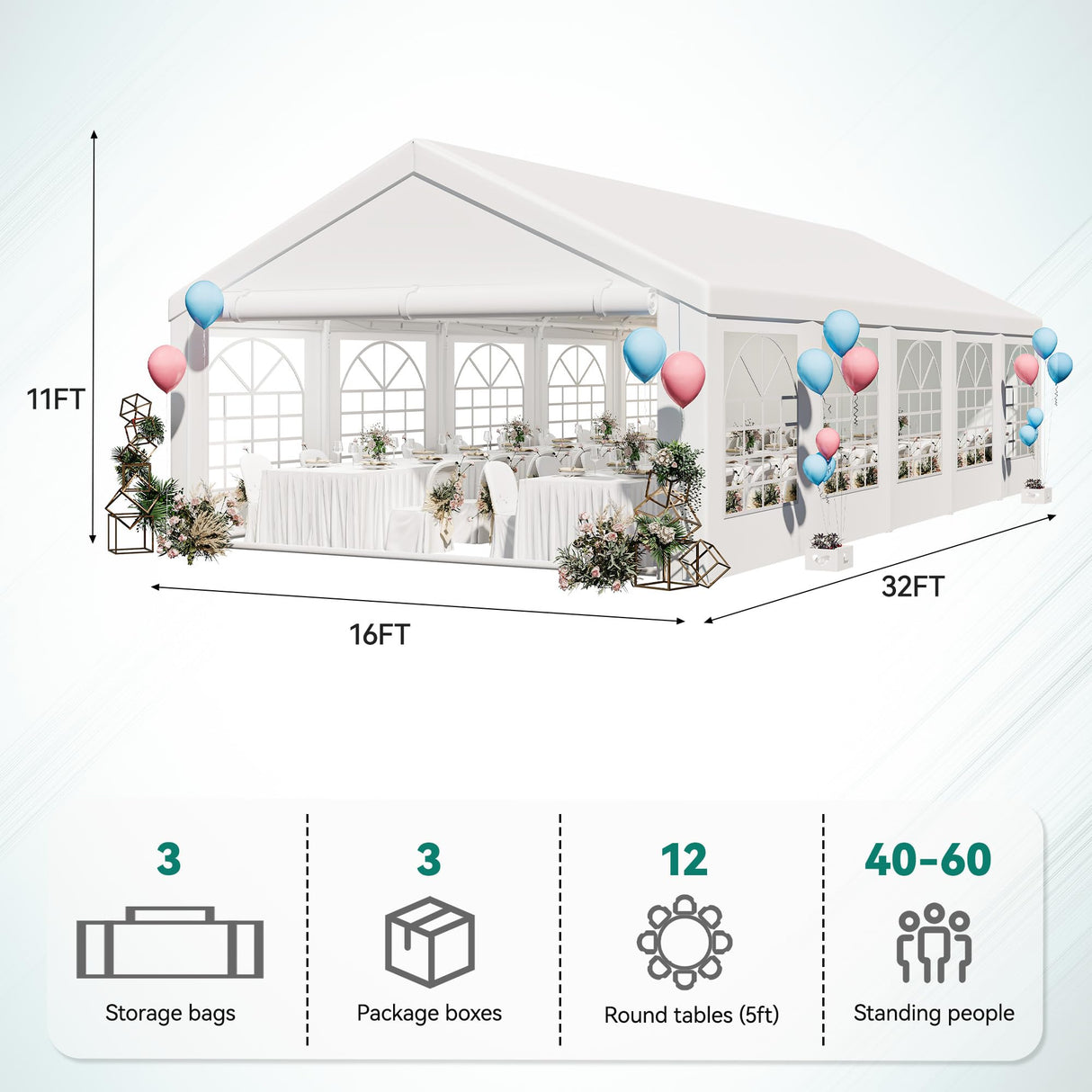 YITAHOME 16x32 ft Party Tent Heavy Duty Wedding Event Shelters Outdoor Upgraded Galvanized Canopy with Large White Roof, Removable Sidewalls & 3 Storage Bags YITAHOME