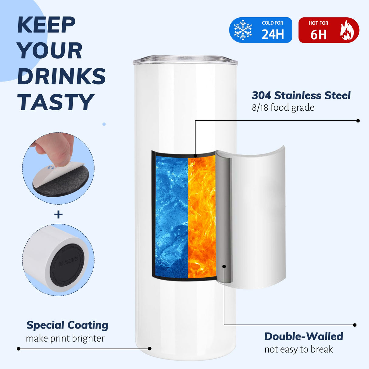 12 Pack Sublimation Tumblers 20 oz Bulk Skinny Straight Flat Bottom Blank Tumbler Cups with Individual Gift Boxed for Heat Transfer DIY Craft D·S