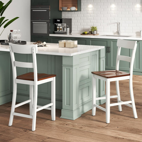 Giantex 24.5" Wooden Bar Stools Set of 2 - Farmhouse Style Rubber Wood Dining Chairs with Backrest & Footrest Giantex