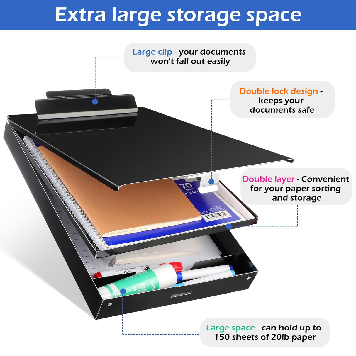 Janlaugh 1 Pieces Metal Storage Clipboard Letter Size Heavy Duty Aluminum Clip Board 14'' x 9.06'' x 2.95'' Contractor Clipboard Dual Storage Form Holder Paper Holder with High Capacity Clip Janlaugh
