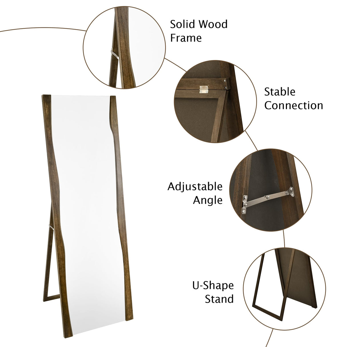 Tanmicoshomy Full Length Mirror with Stand 21x63 Inches, Wood Framed Floor Full Body Mirror for Bathroom Bedroom Living Room,Tempered Glass Shatter-Proof Mirror (21x63 Brown) Tanmicoshomy
