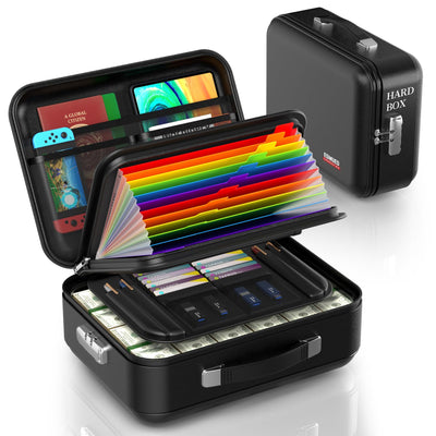 EDMUED Fireproof Document Box with Combination Lock, Fireproof Water Resistant Hard Case Safe Box for Important Documents Certificates Laptop Passports (Black)