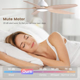 Newdayr 60" Wood Ceiling Fan with Lights Remote and Control, 6 Speeds, 3 Color Tones Dimmable LED, 6H Timer, Modern, Noiseless Reversible DC Motor, Large Indoor, Kitchen, Bedroom, Living Room Newday