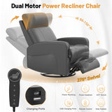 Power Loveseat Recliner Set with Adjustable Headrest, 2+1 Pieces in Living Room, 2 Seater Power Reclining Loveseat with Manual Headrest, 1 Swivel and Rocking Power Recliner Chair with Power Headrest Duitrc
