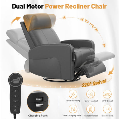 Power Loveseat Recliner Set with Adjustable Headrest, 2+1 Pieces in Living Room, 2 Seater Power Reclining Loveseat with Manual Headrest, 1 Swivel and Rocking Power Recliner Chair with Power Headrest