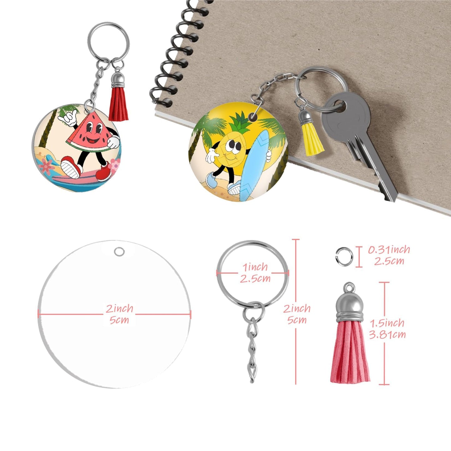 RAINFLOW 120PCS Sublimation Keychain Blanks - 30PCS Acrylic Keychain Blanks for Vinyl with 30pcs Keychain Rings,30pcs Jump Rings,30pcs Silver Tassels for Craft and DIY