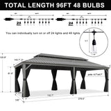 PURPLE LEAF 12' x 24' Patio Hardtop Gazebo with Light Metal Roof Heavy Duty Wind Resistance Outdoor Permanent Large Pavilion Gazebo for Patio Deck and Garden, Netting and Curtains Included, Light Grey PURPLE LEAF