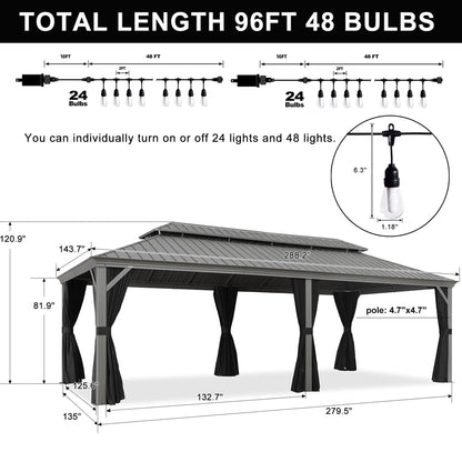 PURPLE LEAF 12' x 24' Patio Hardtop Gazebo with Light Metal Roof Heavy Duty Wind Resistance Outdoor Permanent Large Pavilion Gazebo for Patio Deck and Garden, Netting and Curtains Included, L - WoodArtSupply