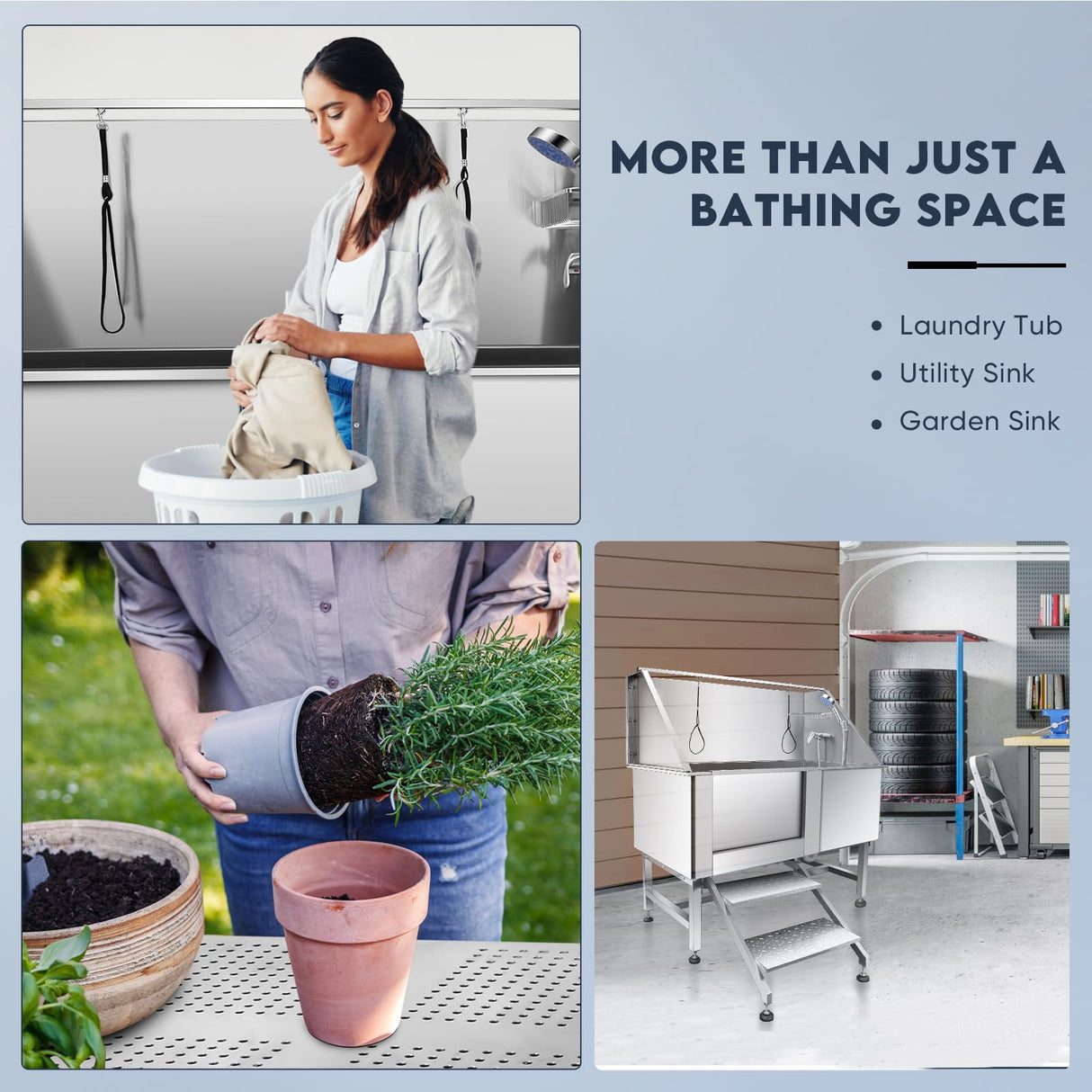 Yokrawpet 62" Pet Dog Bathing Station,Professional Stainless Steel Dog Grooming Tub,Pet Bathing Tub Dog Bathing Station with Faucet Walk-in Ramp Accessories,Commercial or Household use, (Extra Large) Yokrawpet