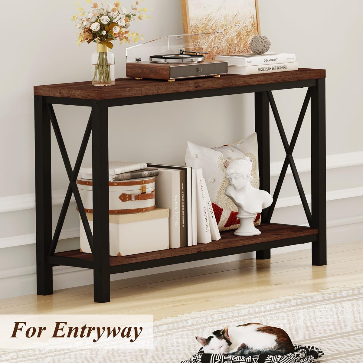 Rustic Oak 2-Tier Console Table by BON AUGURE – Stylish Entryway and Living Room Furniture BON AUGURE