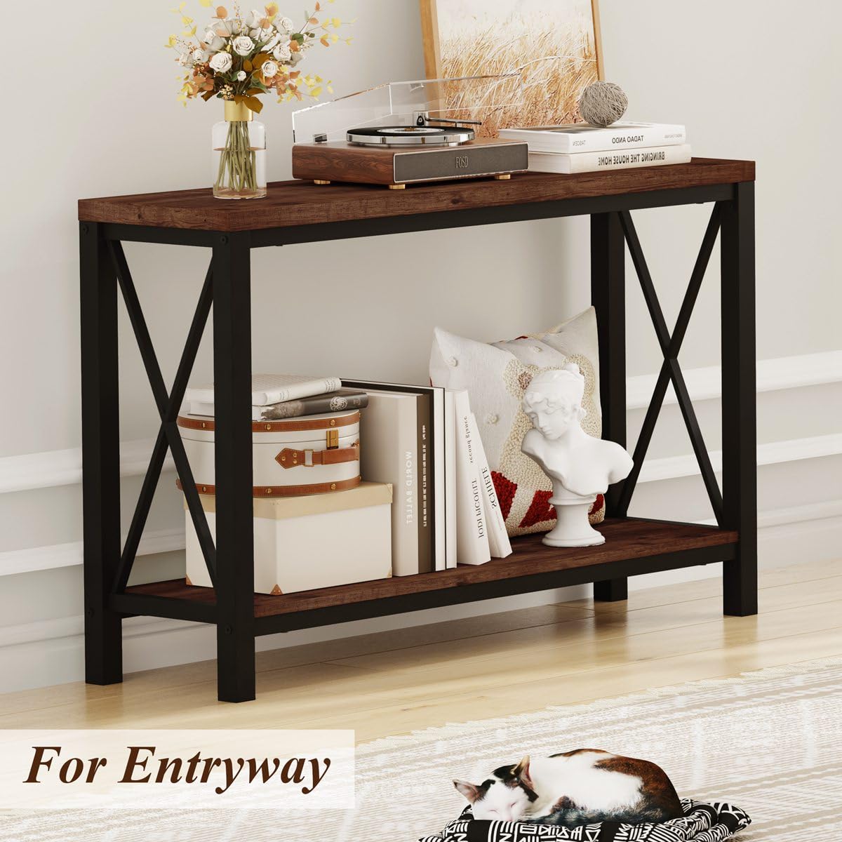 Rustic Oak 2-Tier Console Table by BON AUGURE – Stylish Entryway and Living Room Furniture - WoodArtSupply