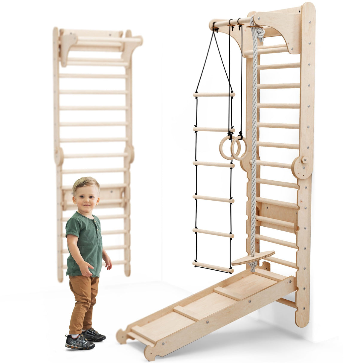 Goodevas Swedish Ladder Indoor Kids Gym - Montessori Play Gym Climbing Set - Wooden Indoor Playground Climbing Toys for Toddlers 1-3 Goodevas