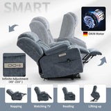 Trustyue Power Lift Chair with Full-Body Massage and Heat, Electric Recliner Chairs for Adults, Remote Control, Standing Assistance, USB Ports, Stainless Steel Cup Holders, Chenille Blue Trustyue