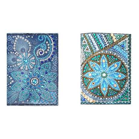 2 Pieces Diamond Painting Leather Passport Holder, DIY Special Shaped Crystal Painting Travel Passport Protective Cover for Boarding Pass, ID Card, Driver's License-20X14CM (AA085-AA220) Vocttaiy