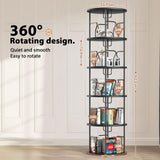 VYRIVA 5 Tier Rotating Bookshelf Tower, 360° Display Round Bookcase, Floor Standing Corner Revolving Bookshelf Organizer Storage Rack for Home Study Office, Small Spaces VYRIVA