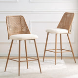 JALOURT Rattan Bar Stools Set of 2, 26 Inches Height Wicker Bar,PE Rattan Stools with Metal Legs,Wicker Bar Stools Set of 2 JALOURT