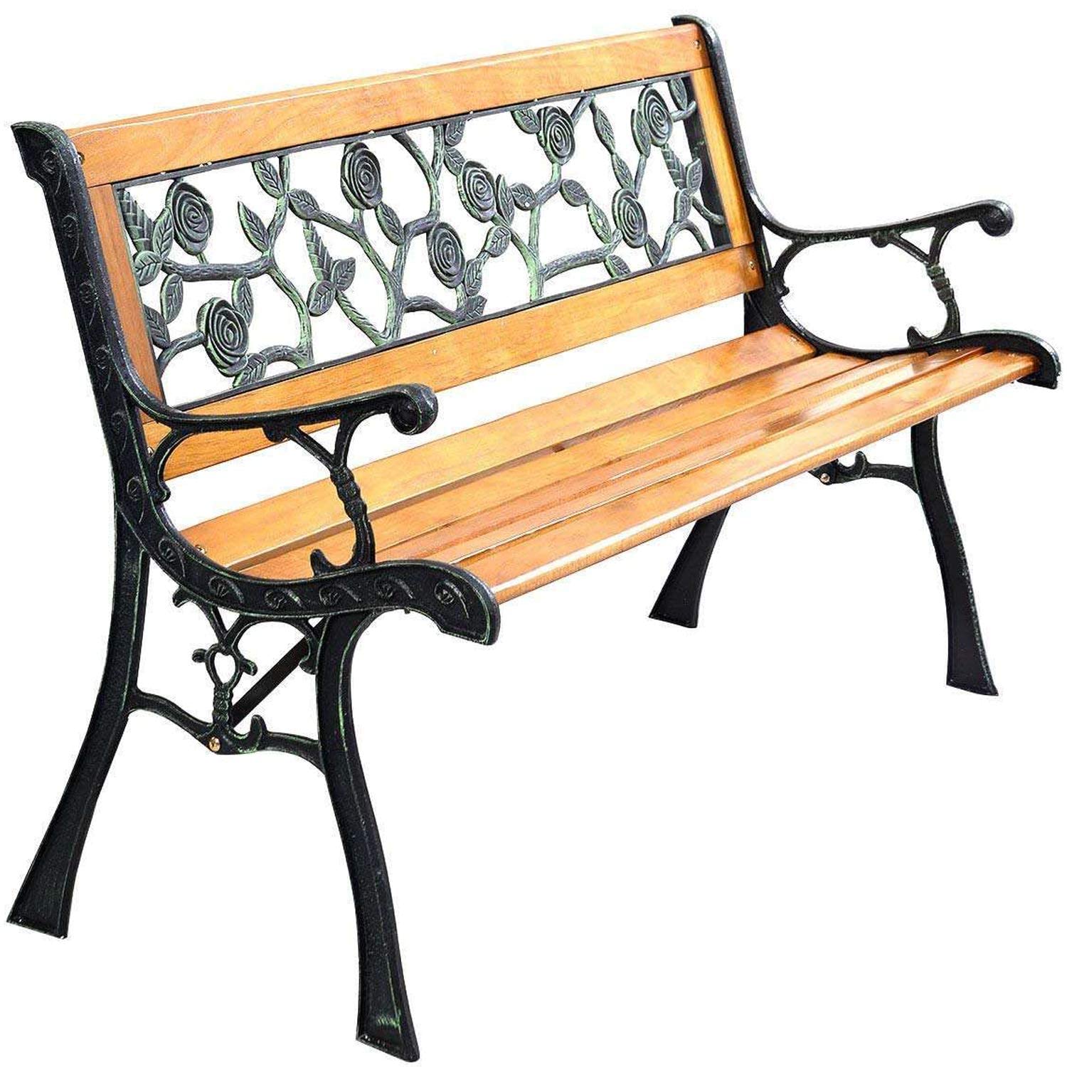 FDW Garden Bench Patio Bench Porch Bnech Chair Deck Hardwood Cast Iron Love Seat - WoodArtSupply