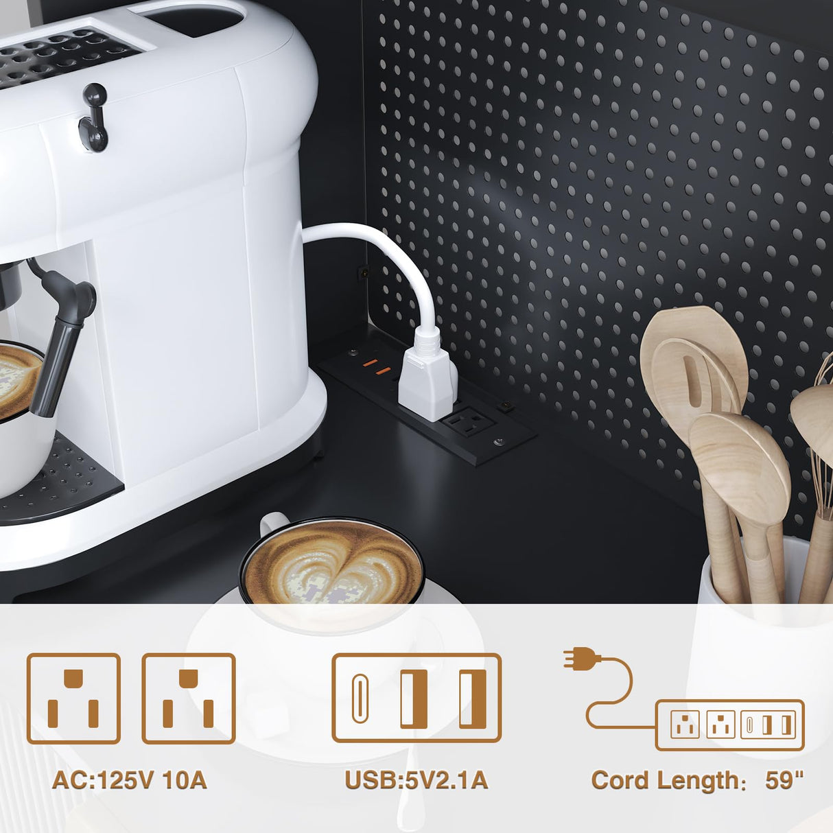 Buenhomino Kitchen Pantry Cabinet with Storage & Pegboard, 71" Tall Hutch Storage Cabinet with Power Outlets, Freestanding Food Pantry Cabinet with Microwave Stand Spice Rack for Dining Room - Black Buenhomino