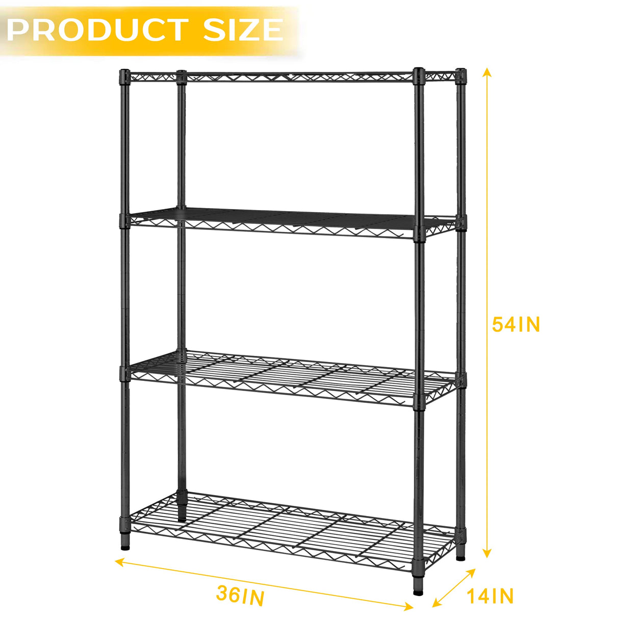 Vnewone 4-Tier Storage Shelves Large Wire Shelving Unit NSF Metal Garage Shelving 54”x36”x14” 1000 LBS Capacity Heavy Duty Height Adjustable Commercial Grade Utility Steel Rack with Wheels,Black Vnewone