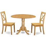 East West Furniture DLBO3-OAK-W 3 Piece Dining Set Contains a Round Dining Room Table with Dropleaf and 2 Wood Seat Chairs, 42x42 Inch, Oak East West Furniture
