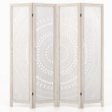 Giantex Room Divider 4 Panels - 66'' Boho Room Dividers with Carved Pattern & Solid Wood Frame, Folding Privacy Screen for Bedroom Office, Partition Wall Divider for Room Separation, Washed White Giantex