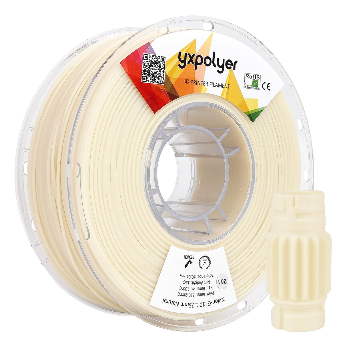 Nylon Glass Filled Filament Nylon Glass Fiber 3D Printer Filament PA6-GF 1kg with AMS-Compatible Reusable PC Spool, Dyable Nautre White (Nature White) yxpolyer
