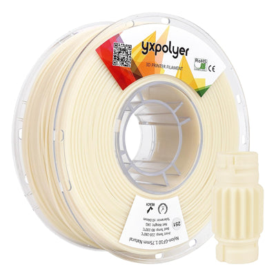 Nylon Glass Filled Filament Nylon Glass Fiber 3D Printer Filament PA6-GF 1kg with AMS-Compatible Reusable PC Spool, Dyable Nautre White (Nature White)