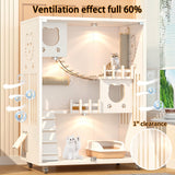 Large Luxury Wood Cat House, Indoor/Outdoor Cat Cage Large Space with Wheels, Multi-Feature Enclosed Cat Condo for Indoor Cats Ventilation Glass Doors, 50" X 36" X 24", White HUATOL