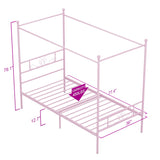 Weehom Twin Canopy Bed Frame with Headboard and Footboard, 4 Posters Metal Bed Frame, No Box Spring Needed, Mattress Foundation Platform Bed for Kids and Adults, Pink Weehom