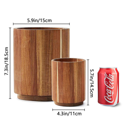 Sameme Acacia Wood Utensil Holder for Kitchen Counter, 360° Rotating 7.3"+5.7" Large Cooking Utensil Holder,Kitchen Utensil Crock for Countertop,Farmhouse Kitchen Decor,Spatula Holder Set of  - WoodArtSupply