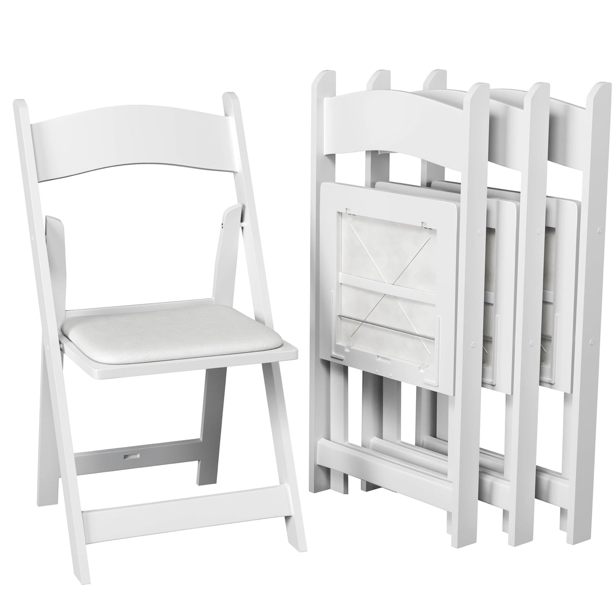 4 White Resin Stackable Folding Chairs - Comfortable White Foldable Chair - Folding Chairs with Padded Seats - Indoor/Outdoor Folding Chairs for Events - Lightweight Foldable Chairs (4 Pack) Simplex Furniture