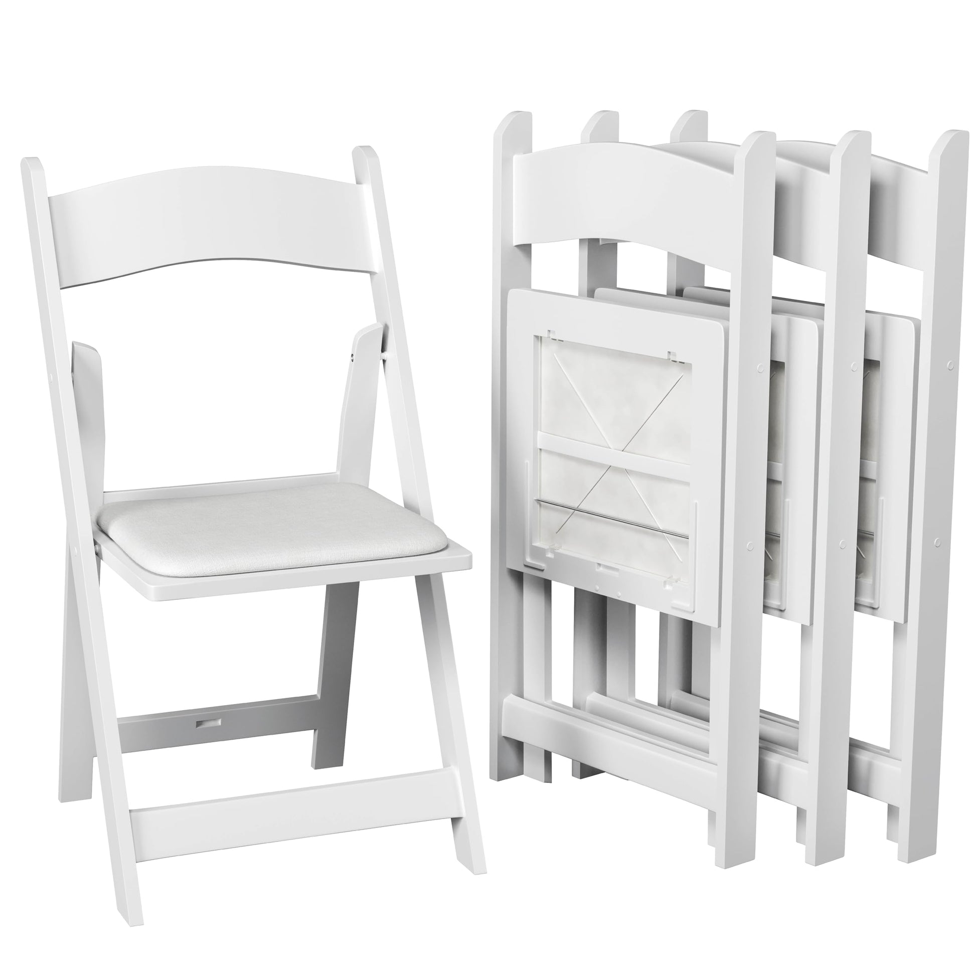 4 White Resin Stackable Folding Chairs - Comfortable White Foldable Chair - Folding Chairs with Padded Seats - Indoor/Outdoor Folding Chairs for Events - Lightweight Foldable Chairs (4 Pack) - WoodArtSupply