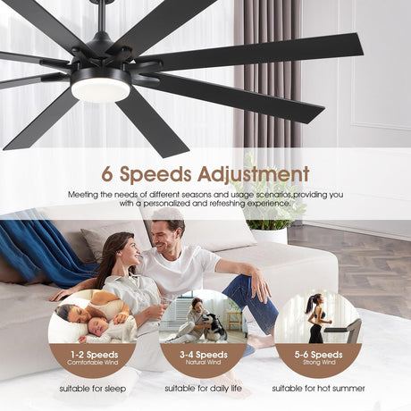 Kviflon 72 Inch Large Ceiling Fans with Lights and Remote, Indoor/Outdoor Black Modern Industrial Ceiling Fan with Light for Living Room Patios Porch, Reversible Quiet Motor, 8 Dual Finish Blades Kviflon
