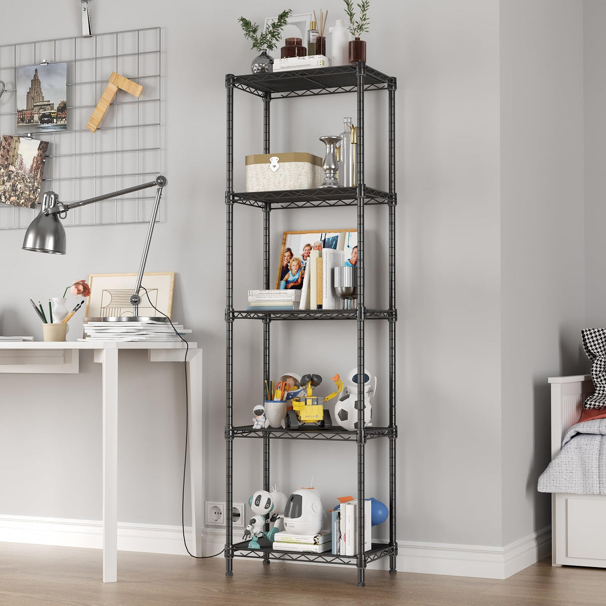 SINGAYE 5 Tier Shelf Wire Shelving Adjustable Storage Shelves Rack Standing Units for Kitchen Closet Laundry Bathroom Organizers Metal Pantry Narrow Mesh Gaps 10" D x 16" W x 55" H Black SINGAYE