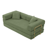 4-in-1 Folding Convertible Sofa Bed, 78 Inch Oversized Corduroy Upholstered Boneless Couch, Loveseat Sleeper with Pull Out Bed, Floor Sofa Modular Futon Couch for Living Room Bedroom Lounge, Green ivoros