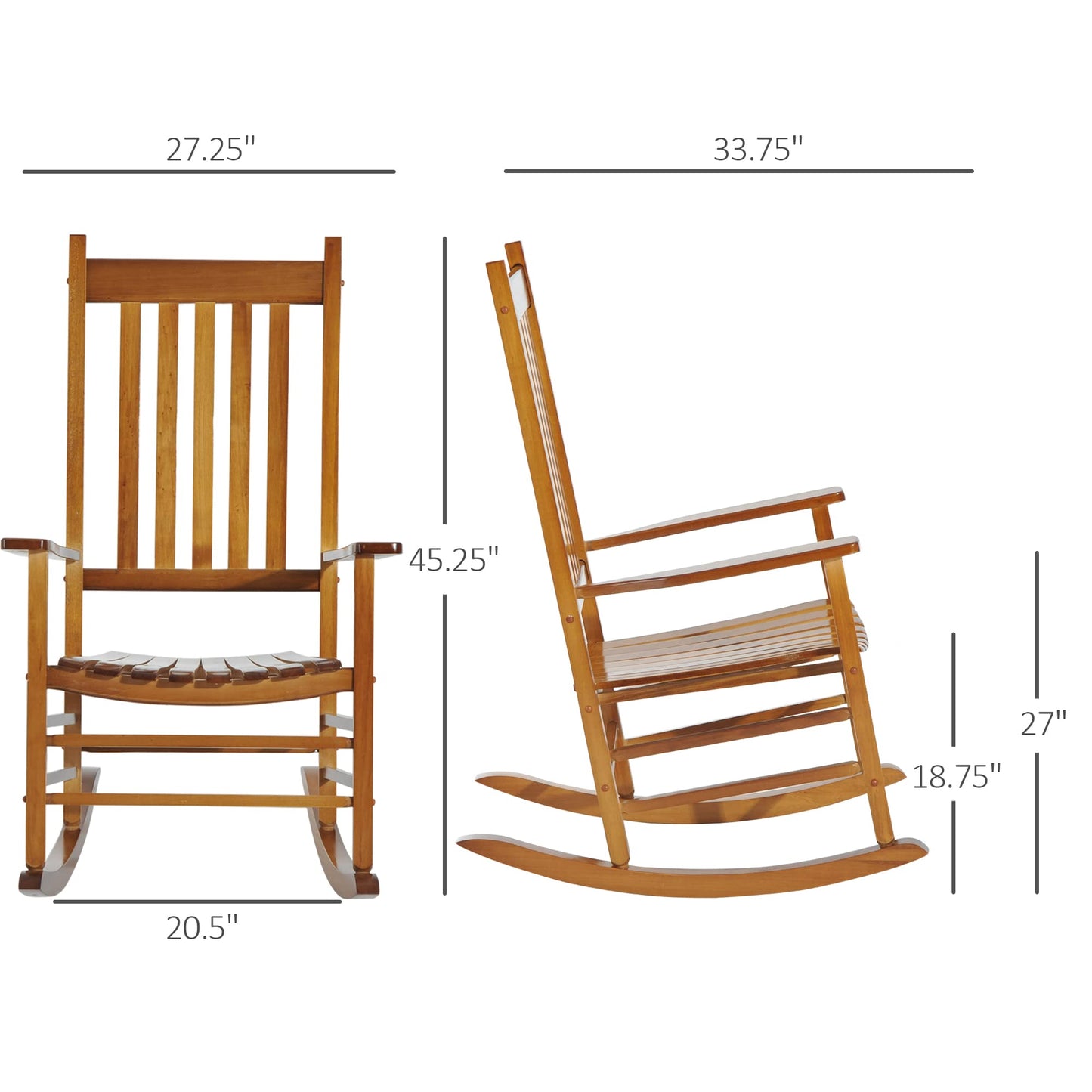 Outsunny Outdoor Rocking Chair, Patio Wooden Rocking Chair with Smooth Armrests, High Back for Garden, Balcony, Porch, Supports Up to 352 lbs., Natural