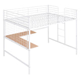 Full Size Loft Bed with Desk and Metal Grid, Metal Loft Bed Full with Safety Guardrails and Ladders, High Loft Bed Frame for Teens, Adults, No Box Spring Needed (Full, White) Harper & Bright Designs