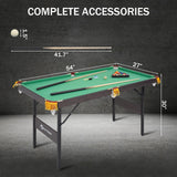4.5Ft Foldable Pool Table, 54" Portable Folding Billiard Table for Kids and Adults, Indoor Pool Arcade Game Table with 2 Cues, 16 Balls, Triangle, 2 Chalks for Family Game Rooms (GREEN) RAYKEEP