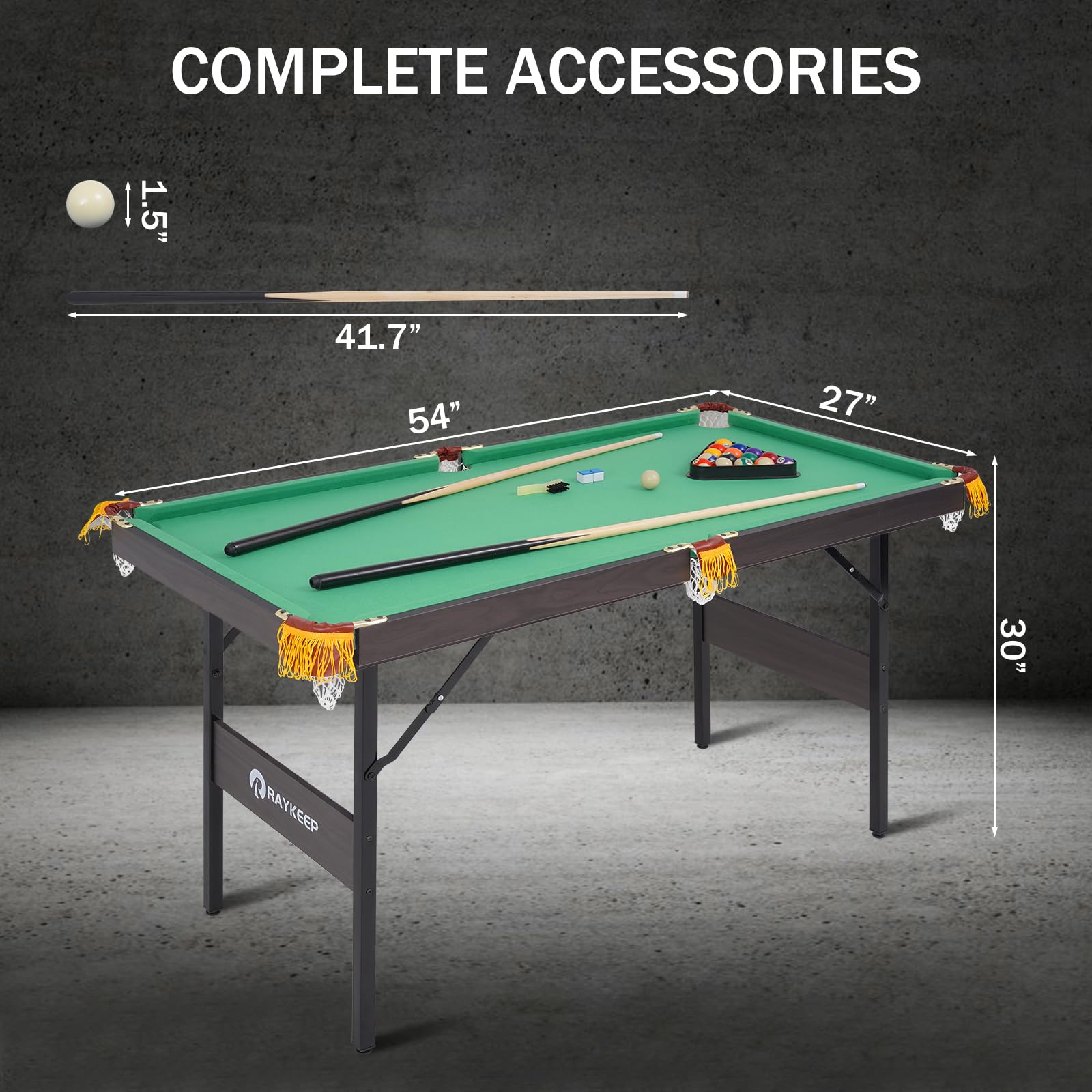 4.5Ft Foldable Pool Table, 54" Portable Folding Billiard Table for Kids and Adults, Indoor Pool Arcade Game Table with 2 Cues, 16 Balls, Triangle, 2 Chalks for Family Game Rooms (GREEN) - WoodArtSupply