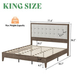 AMERLIFE King Size Solid Wood Bed Frame with Tall Tufted Headboard, Mid-Century Style, No Box Spring Required, Easy Assembly, Ash Gray AMERLIFE