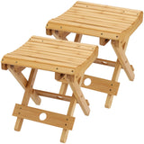 SINJEUN 2 Pack 12 Inch Natural Bamboo Folding Step Stool Bench for Bathroom, Spa, Sauna, Wooden Seat, Shower Bench Stool, Easy Assembled SINJEUN